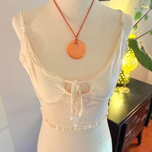 LA Hearts Cream Linen textured rayon low cut crop tank top Size M.